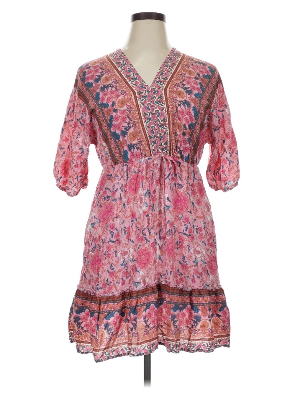 Pink Floral V-Neck Babydoll Dress